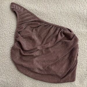 SHEIN Shimmering Brown One-Shoulder Blouse